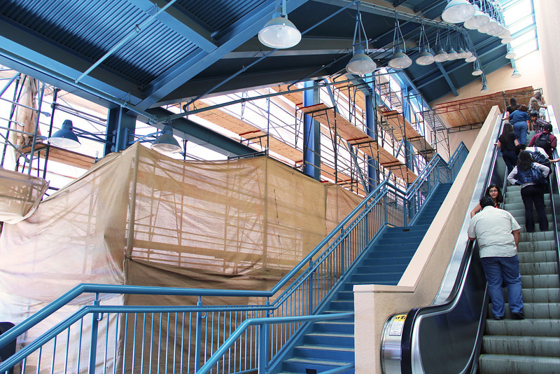 Although beautiful on the inside, the southern exterior wall of the Hyperion Theatre has always been thematically lacking. Currently being remedied, a new wall is under construction which will create an indoor lobby for the stairway and escalators. There is little doubt that the new wall will be themed with exceptional artistry and craftsmanship comparable to other new DCA renovations.