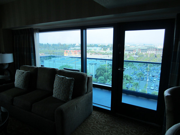 The view from the living room.  You can see Downtown Disney, the Grand Californian Resort & Spa, the Paradise Pier Hotel, as well as parts of Disneyland and DCA.