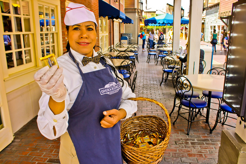 Free Ghirardelli caramel filled, chocolate samples.