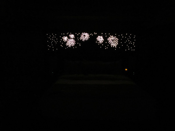 The headboard at night with all the lights turned off.  Very nice effect.