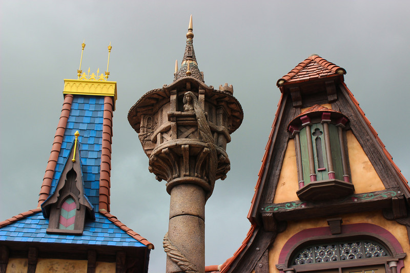 Repunzel's tower is in the center of the square.