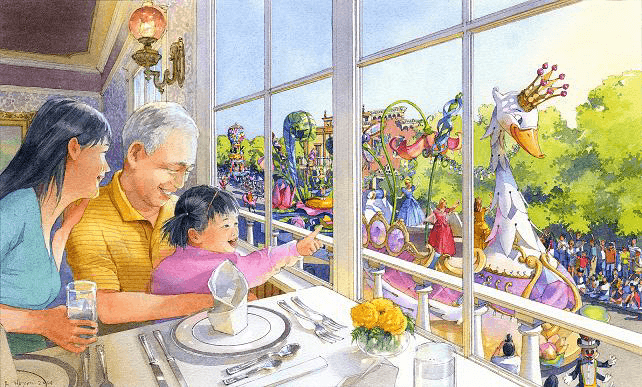 Under consideration for Tokyo Disneyland is the introduction of a restaurant situated on the parade route so that Guests can leisurely enjoy dining while watching a parade.