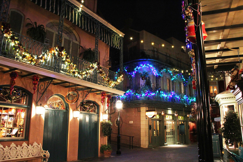 New Orleans Square is stunning at Christmas time.