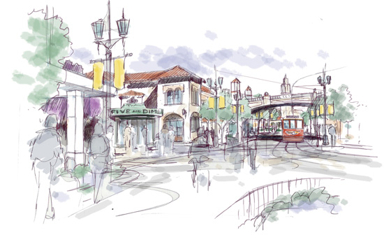 Artist Rendering of the New Buena Vista Street Area at Disney California Adventure Park